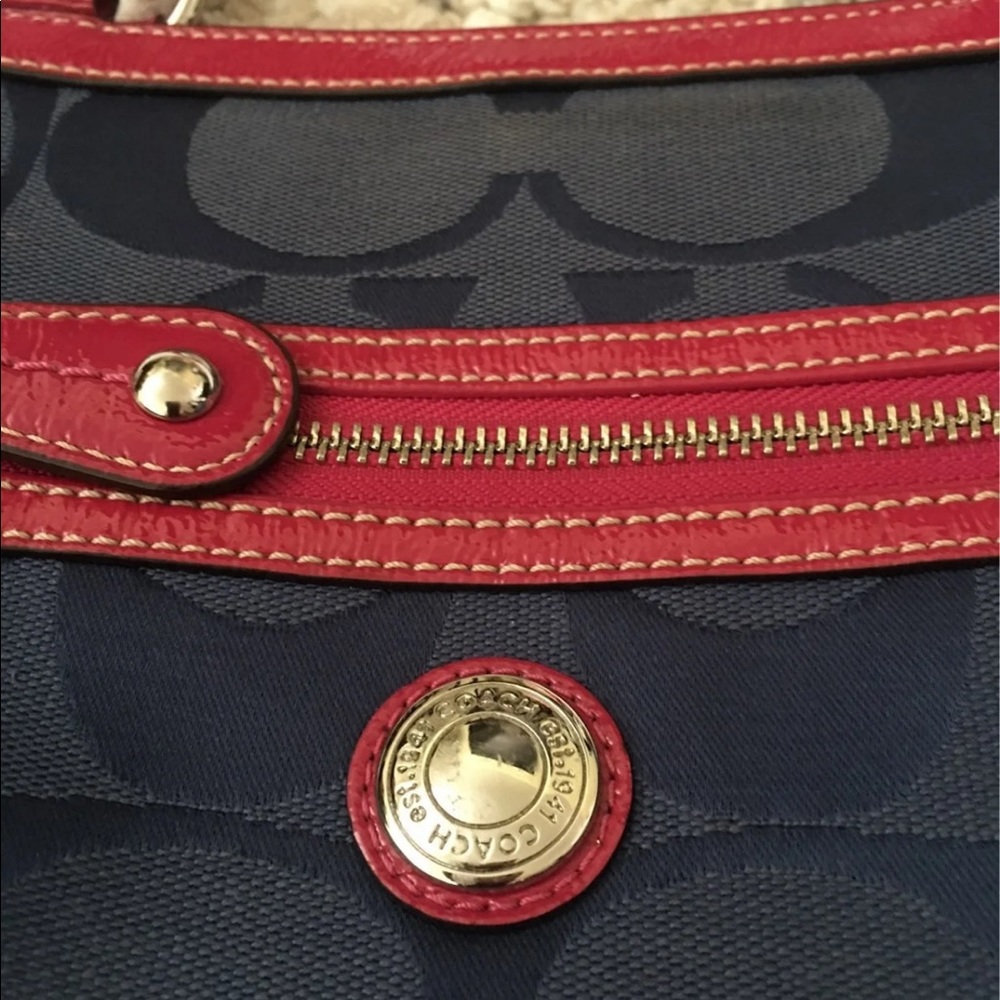 Coach Navy Signature Tote with Hot Pink Trim - Picture 7 of 16